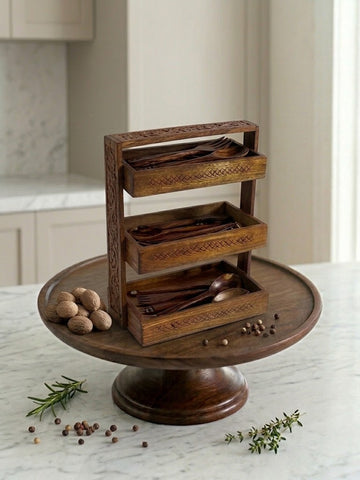 3-tier handcrafted wooden spoon stand